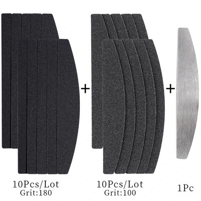 Ίσια ανταλλακτική λίμα νυχιών 100/180/240 Γκρι μαύρο αφαιρούμενο γυαλόχαρτο με λαβή από ανοξείδωτο χάλυβα Μεταλλικές λίμες λείανσης νυχιών