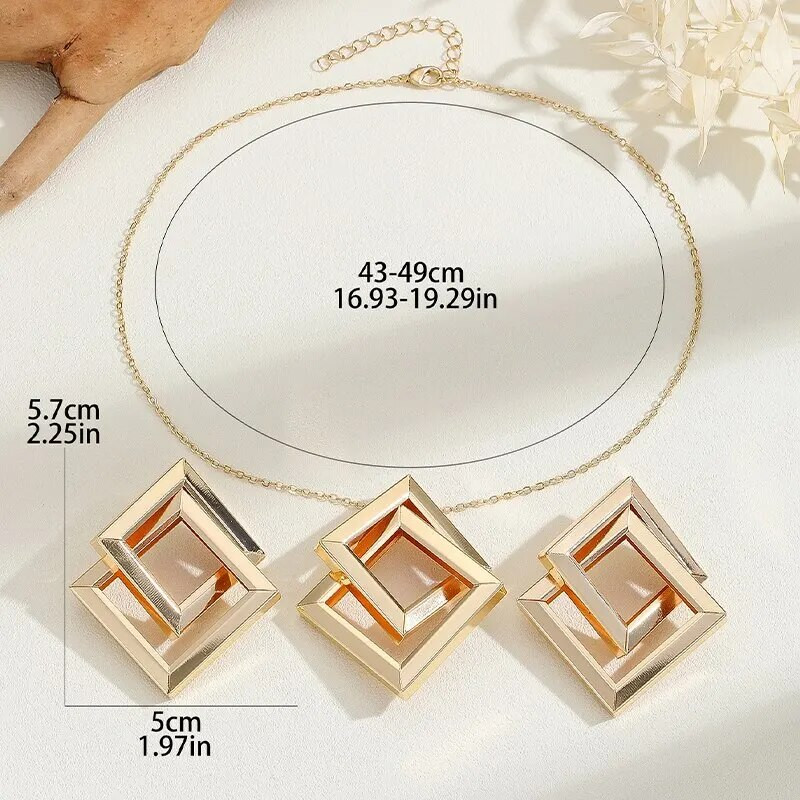 2GAB Kvadrātveida rotaslietu komplekts kulonu kaklarotas nolaižamo auskaru komplekts sieviešu ballītēm rotaslietas dāvanai moderns stils