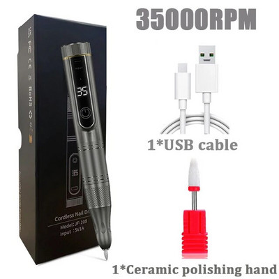 Profesionalna bežična punjiva električna bušilica za nokte od 35000 okretaja u minuti, višenamjenski pribor za manikuru za poliranje noktiju