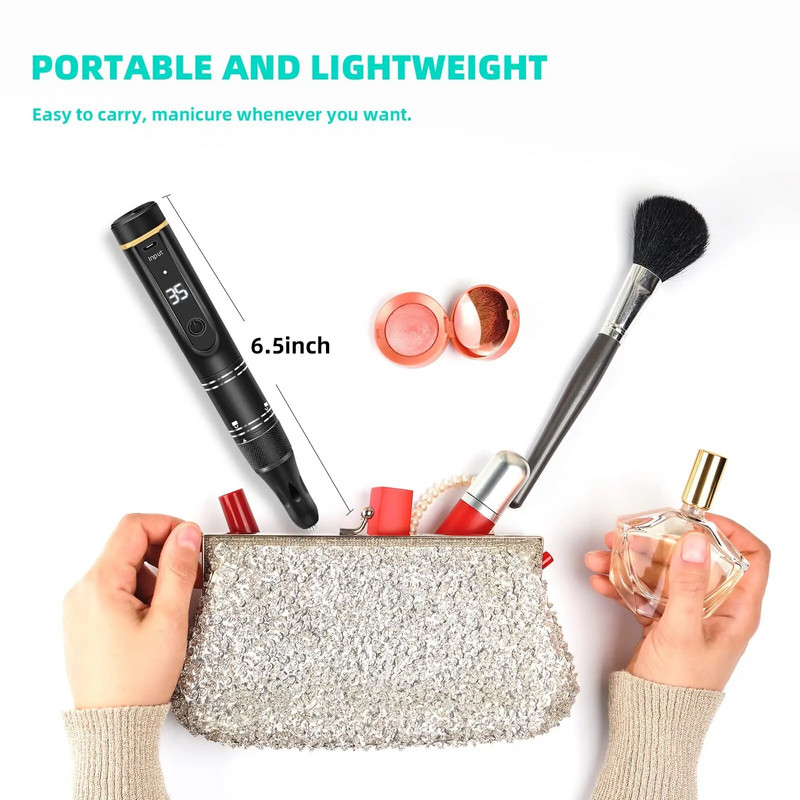 Profesionalna bežična punjiva električna bušilica za nokte od 35000 okretaja u minuti, višenamjenski pribor za manikuru za poliranje noktiju