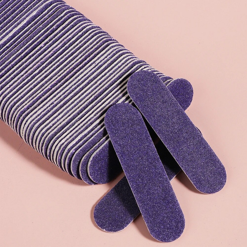 50/100 tk miniküüneviilid hulgi Kahepoolne puidulihvimispuhverploki komplekt Emery Board poleerimispediküüri maniküüri tööriistad LEBCX