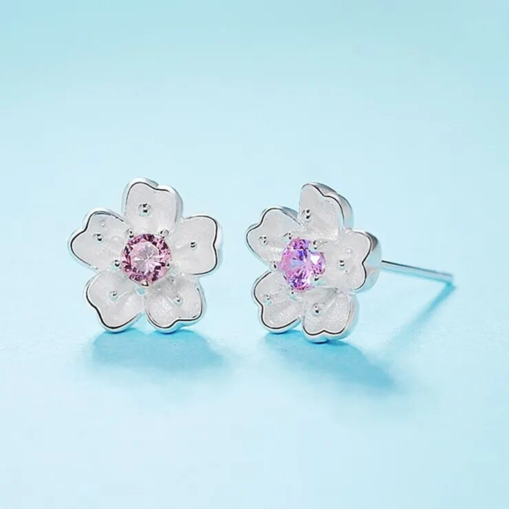 ANENJERY Seturi romantice de bijuterii cu flori de cireș cu pandantiv Seturi drăguțe pentru nuntă de mireasă