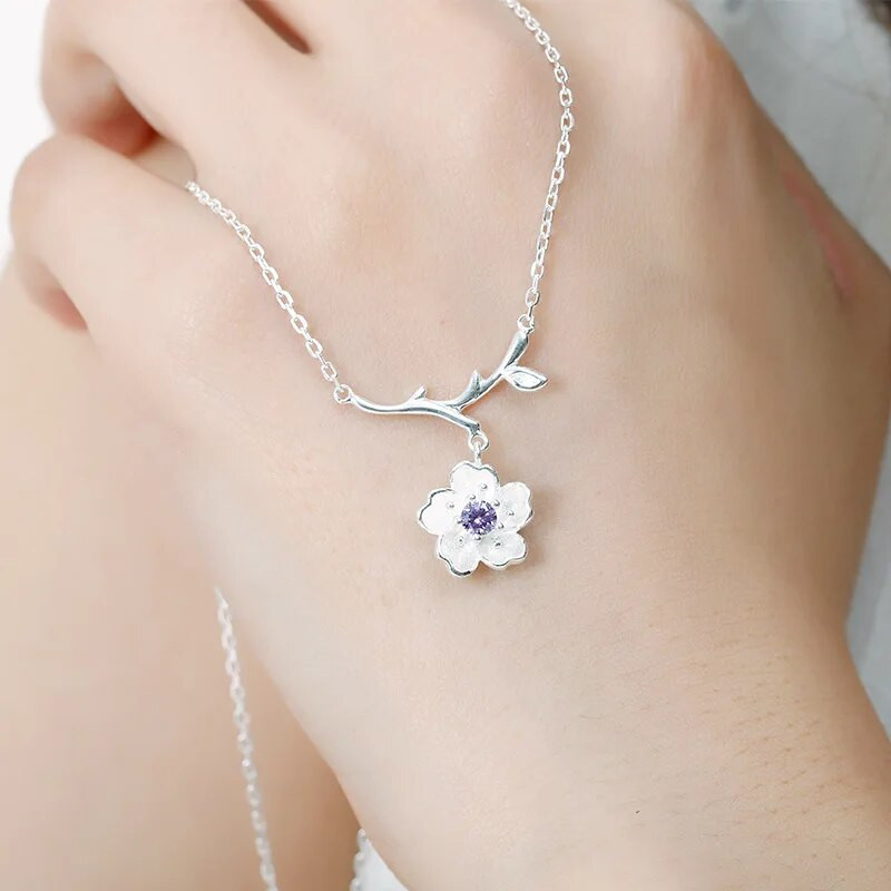 ANENJERY Seturi romantice de bijuterii cu flori de cireș cu pandantiv Seturi drăguțe pentru nuntă de mireasă