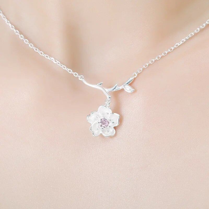 ANENJERY Seturi romantice de bijuterii cu flori de cireș cu pandantiv Seturi drăguțe pentru nuntă de mireasă