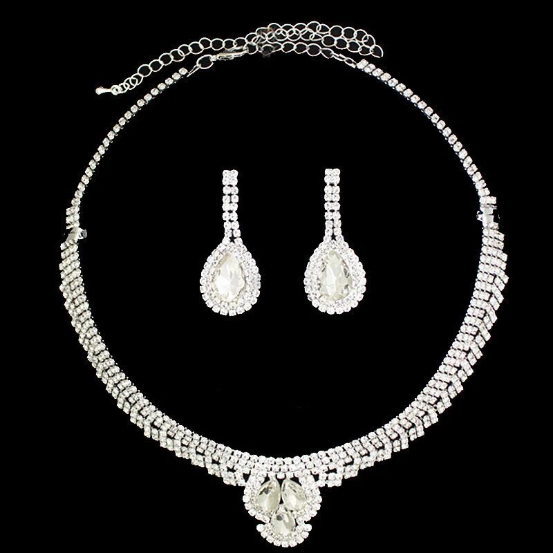 FYUAN New Style Rhinestone kaelakee Kõrvarõngad Naistele Water Drop Grystal Kõrvarõngad Naiste Pulma Pruudi ehtekomplektid Aksessuaarid