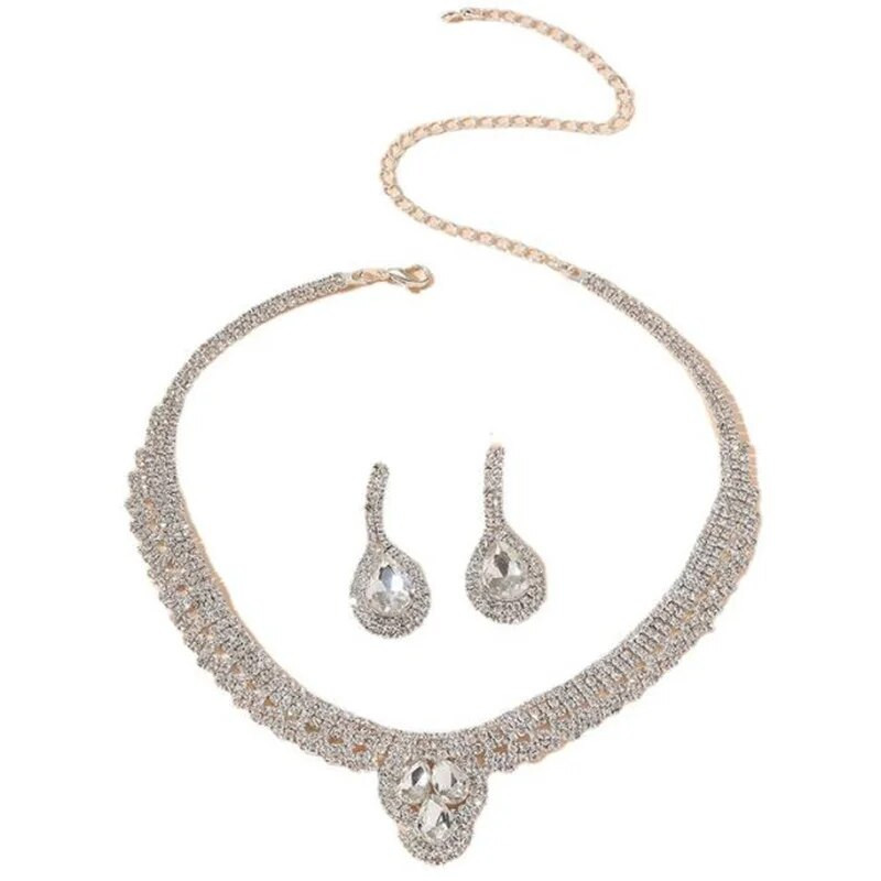 FYUAN New Style Rhinestone kaelakee Kõrvarõngad Naistele Water Drop Grystal Kõrvarõngad Naiste Pulma Pruudi ehtekomplektid Aksessuaarid