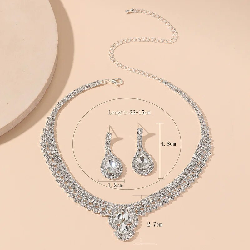 FYUAN New Style Rhinestone kaelakee Kõrvarõngad Naistele Water Drop Grystal Kõrvarõngad Naiste Pulma Pruudi ehtekomplektid Aksessuaarid