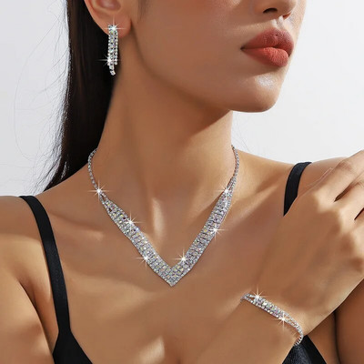 FYUAN Shine ABSilver spalvos krištolo karoliai auskarai apyrankės ilgas kutas Kalnų krištolo auskarai vestuvių vakarėliui papuošalų rinkiniai