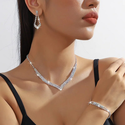 FYUAN Shine ABSilver spalvos krištolo karoliai auskarai apyrankės ilgas kutas Kalnų krištolo auskarai vestuvių vakarėliui papuošalų rinkiniai