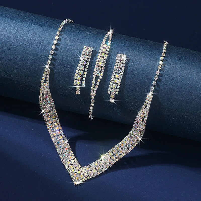 FYUAN Shine ABSilver spalvos krištolo karoliai auskarai apyrankės ilgas kutas Kalnų krištolo auskarai vestuvių vakarėliui papuošalų rinkiniai