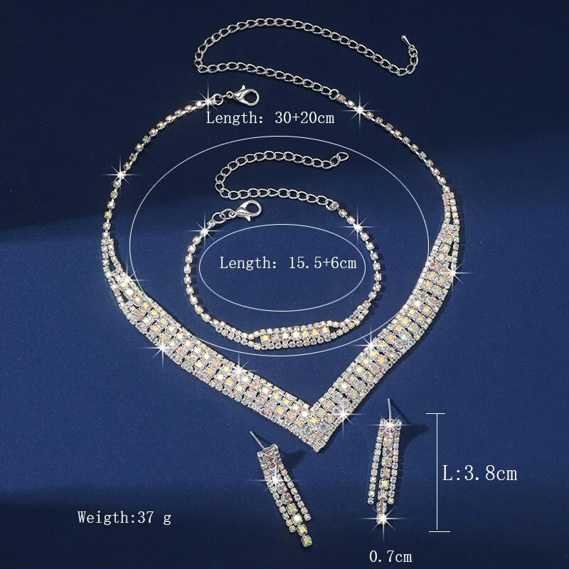 FYUAN Shine ABSilver spalvos krištolo karoliai auskarai apyrankės ilgas kutas Kalnų krištolo auskarai vestuvių vakarėliui papuošalų rinkiniai