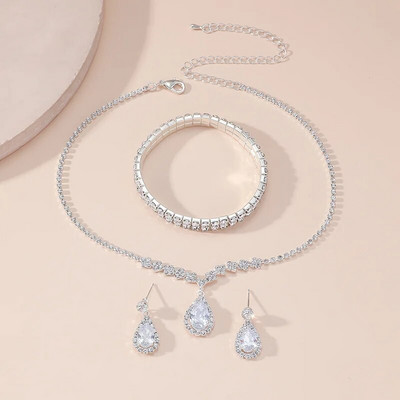 FYUAN Simple Water Drop Tsirkoon Kaelakee Kõrvarõngad Käevõru Naiste Kristallkõrvarõngad Pulmadeks Pruudi ehtekomplektid Aksessuaarid