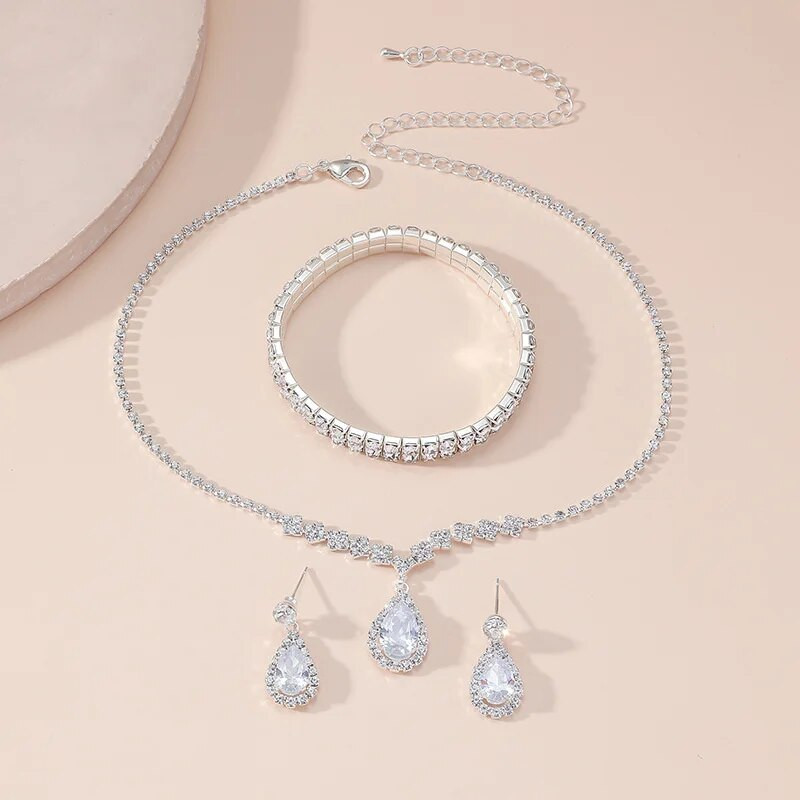 FYUAN Simple Water Drop Tsirkoon Kaelakee Kõrvarõngad Käevõru Naiste Kristallkõrvarõngad Pulmadeks Pruudi ehtekomplektid Aksessuaarid