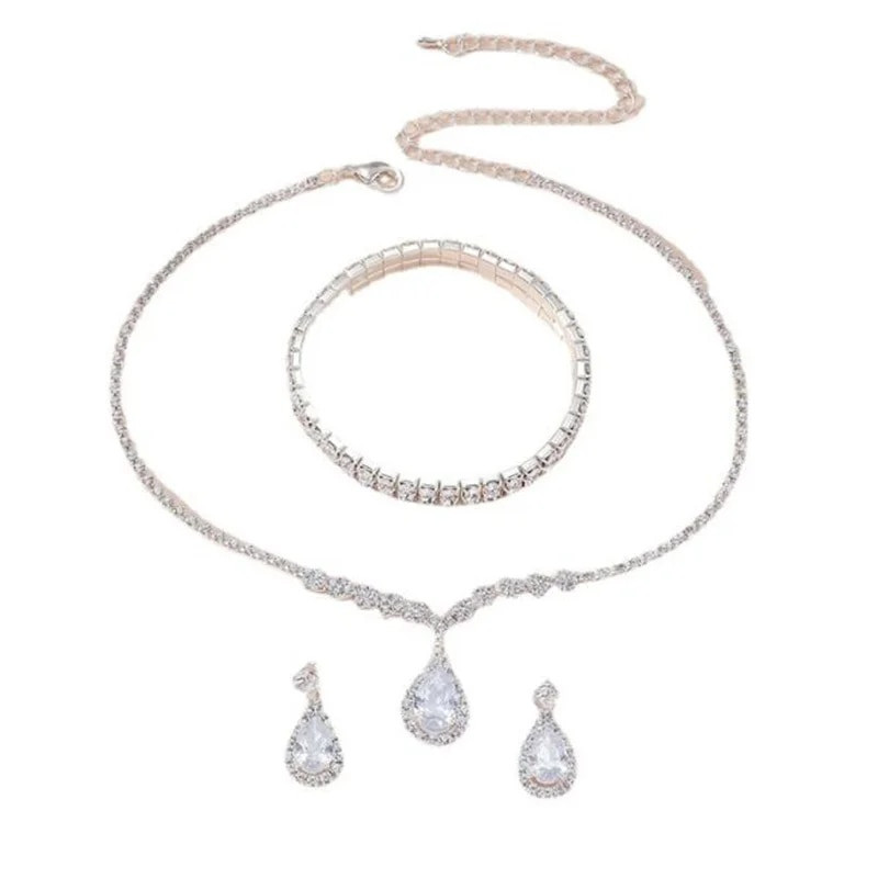 FYUAN Simple Water Drop Tsirkoon Kaelakee Kõrvarõngad Käevõru Naiste Kristallkõrvarõngad Pulmadeks Pruudi ehtekomplektid Aksessuaarid