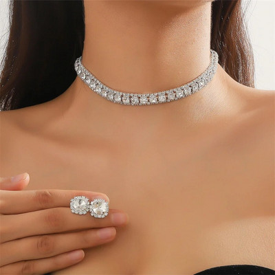 FYUAN Luksus Kaelakee Kõrvarõngaste Komplektid Roheline Sinine Hõbedane Kristallkaelakee Naiste Pulmad Pruudi ehted Aksessuaarid