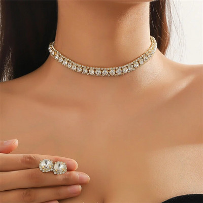 FYUAN Luksus Kaelakee Kõrvarõngaste Komplektid Roheline Sinine Hõbedane Kristallkaelakee Naiste Pulmad Pruudi ehted Aksessuaarid