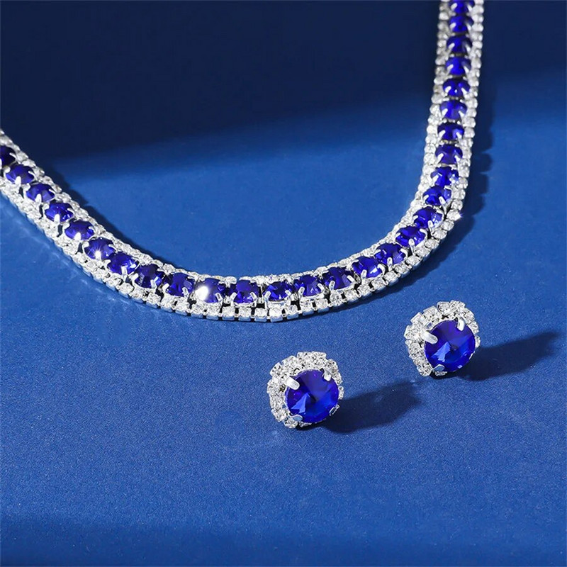 FYUAN Luksus Kaelakee Kõrvarõngaste Komplektid Roheline Sinine Hõbedane Kristallkaelakee Naiste Pulmad Pruudi ehted Aksessuaarid