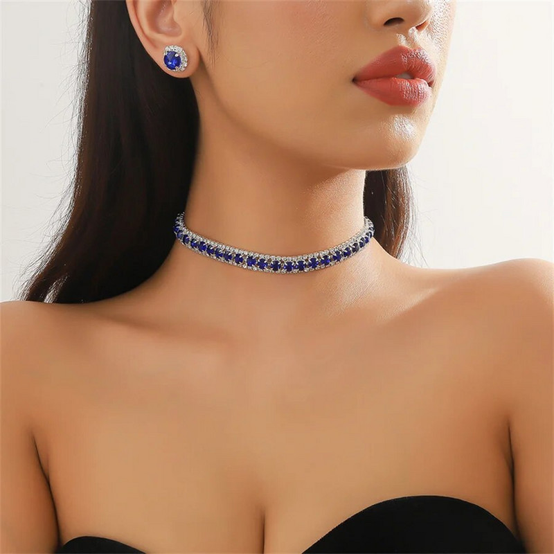 FYUAN Luksus Kaelakee Kõrvarõngaste Komplektid Roheline Sinine Hõbedane Kristallkaelakee Naiste Pulmad Pruudi ehted Aksessuaarid