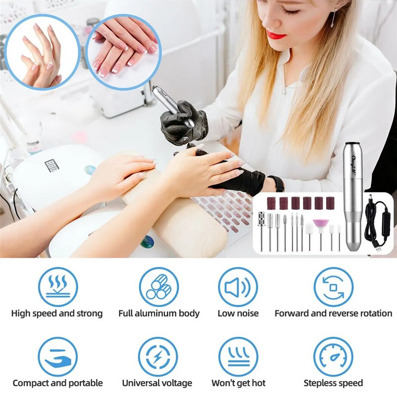 CkeyiN 20000rpm Τρυπάνι νυχιών Μύλος στίλβωσης για μανικιούρ σετ φρεζαρίσματος Ηλεκτρικό τριβείο νυχιών ρυθμιζόμενης ταχύτητας