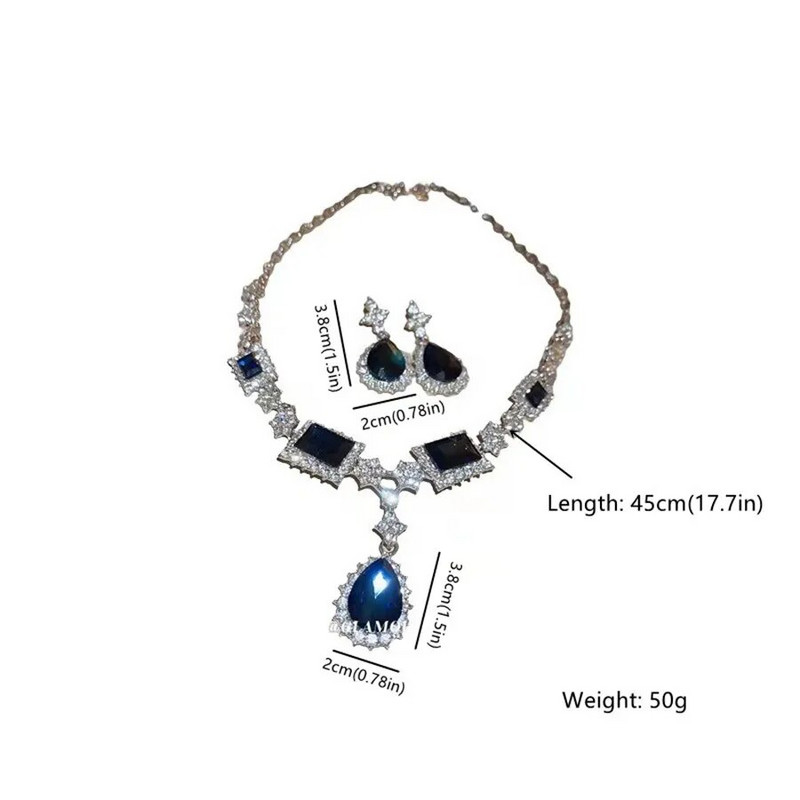 FYUAN Water Drop κολιέ σκουλαρίκι για γυναίκες Σκούρο μπλε κρύσταλλο σκουλαρίκια Σετ κοσμημάτων γάμου νύφη Αξεσουάρ