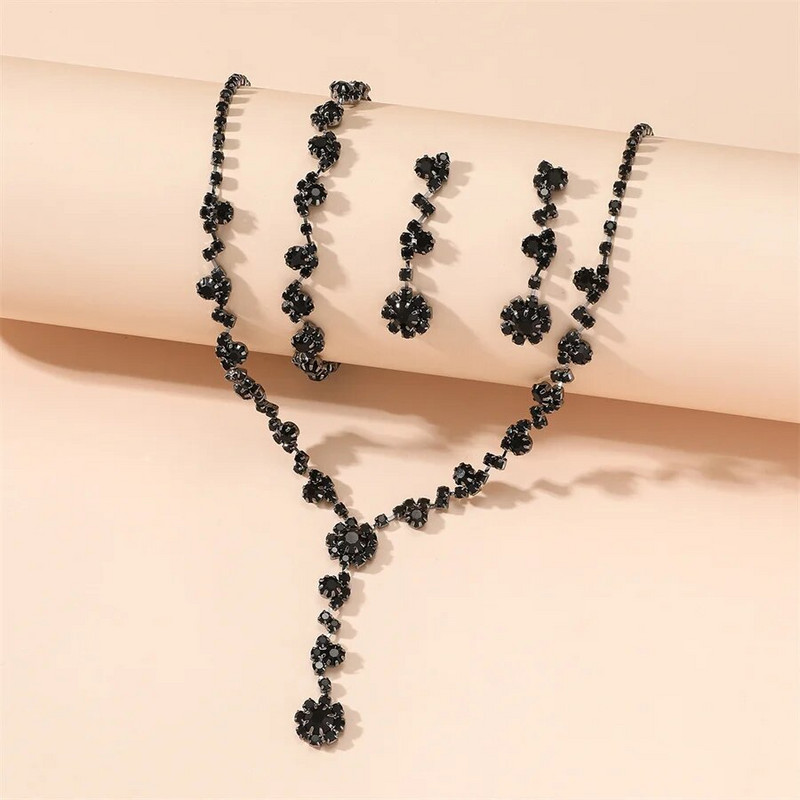 FYUAN Simple Black Crystal kaelakee Kõrvarõngad Käevõru Pikad Tutt Kõrvarõngad Pulma Pruudi Ehete Komplektid Aksessuaarid