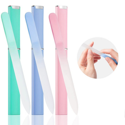 Glass Nail File with Case,Fingernail Files for Natural Nail Double Sided Etched Glass Filer Professional Manicure Nail Tool