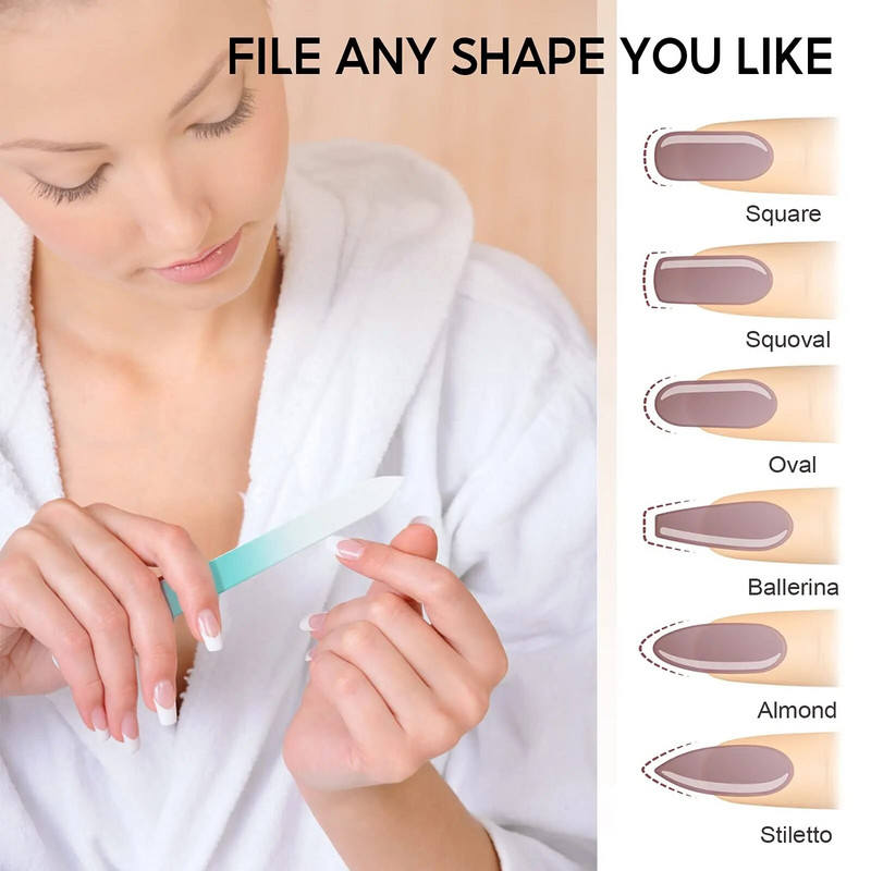 Stiklinė nagų dildė su dėklu, nagų dildės, skirtos natūraliems nagams dvipusis graviruotas stiklo dildiklis Profesionalus manikiūro nagų įrankis