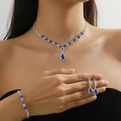 FYUAN Εκλεκτά σκουλαρίκια κολιέ κρύσταλλο ζιργκόν βραχιόλι Μακριά σκουλαρίκια με σταγόνα νερού για σετ κοσμημάτων νύφης γάμου