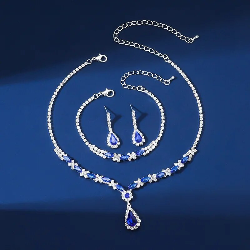 FYUAN Εκλεκτά σκουλαρίκια κολιέ κρύσταλλο ζιργκόν βραχιόλι Μακριά σκουλαρίκια με σταγόνα νερού για σετ κοσμημάτων νύφης γάμου