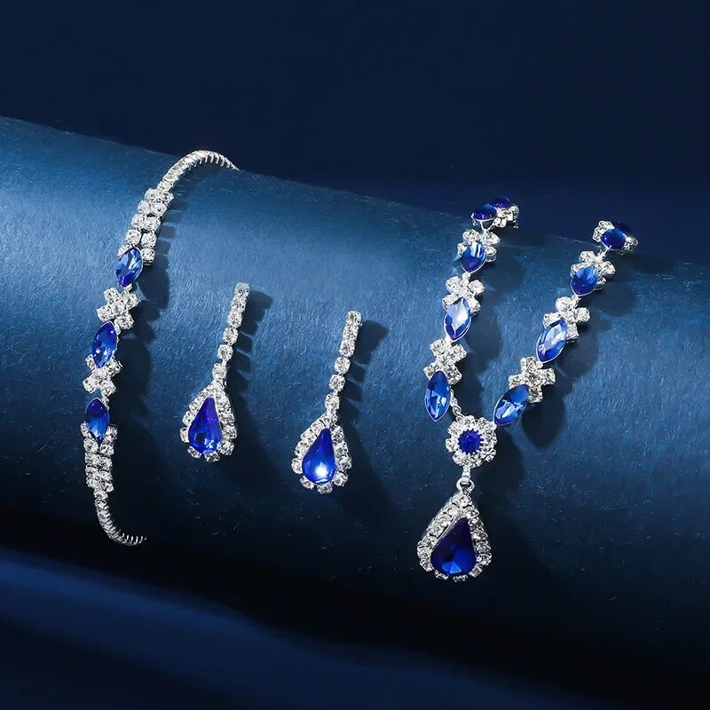 FYUAN Εκλεκτά σκουλαρίκια κολιέ κρύσταλλο ζιργκόν βραχιόλι Μακριά σκουλαρίκια με σταγόνα νερού για σετ κοσμημάτων νύφης γάμου