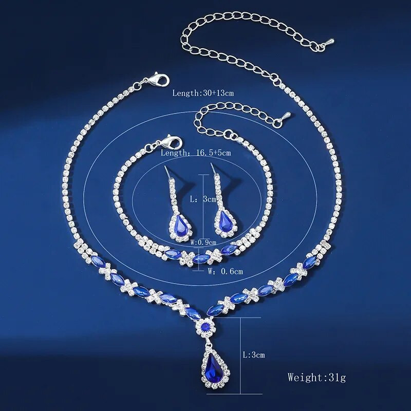 FYUAN Εκλεκτά σκουλαρίκια κολιέ κρύσταλλο ζιργκόν βραχιόλι Μακριά σκουλαρίκια με σταγόνα νερού για σετ κοσμημάτων νύφης γάμου