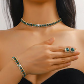 FYUAN luksusa kaklarotu auskaru rokassprādzes komplekti zaļi zili sudraba zelta krāsas kristāla kaklarota sievietēm kāzu līgavu rotaslietu komplekti