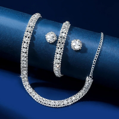 FYUAN luksusa kaklarotu auskaru rokassprādzes komplekti zaļi zili sudraba zelta krāsas kristāla kaklarota sievietēm kāzu līgavu rotaslietu komplekti