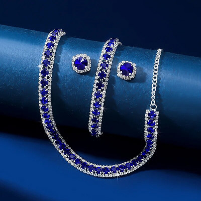 FYUAN luksusa kaklarotu auskaru rokassprādzes komplekti zaļi zili sudraba zelta krāsas kristāla kaklarota sievietēm kāzu līgavu rotaslietu komplekti