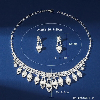 FYUAN 9 стил перлени обеци за колие за жени Дълги кухи обеци с кристали Сватбени комплекти бижута за булката Аксесоари