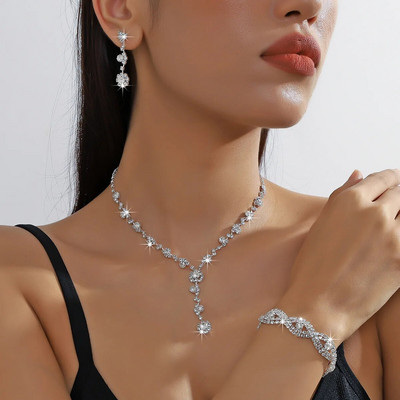 FYUAN Shine must hõbedane kristallist kaelakee kõrvarõngad käevõru pika tutiga kõrvarõngad pulmapruudiks ehtekomplektid