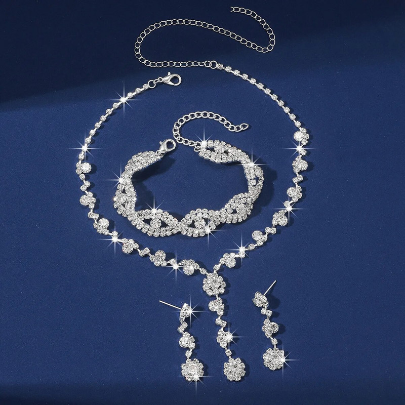 FYUAN Shine must hõbedane kristallist kaelakee kõrvarõngad käevõru pika tutiga kõrvarõngad pulmapruudiks ehtekomplektid