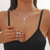 FYUAN geomeetrilised kristallist kaelakee kõrvarõngad naistele tsirkoonist lillekõrvarõngad pulmapruudi ehete komplektid aksessuaarid