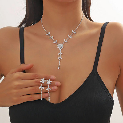 FYUAN geomeetrilised kristallist kaelakee kõrvarõngad naistele tsirkoonist lillekõrvarõngad pulmapruudi ehete komplektid aksessuaarid