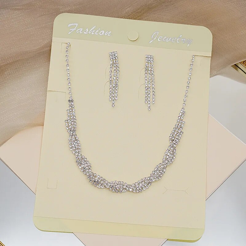 FYUAN ģeometriski kristāla kalnu kaklarota auskari sievietēm Sieviešu kāzu līgavu rotaslietu komplekti aksesuāri