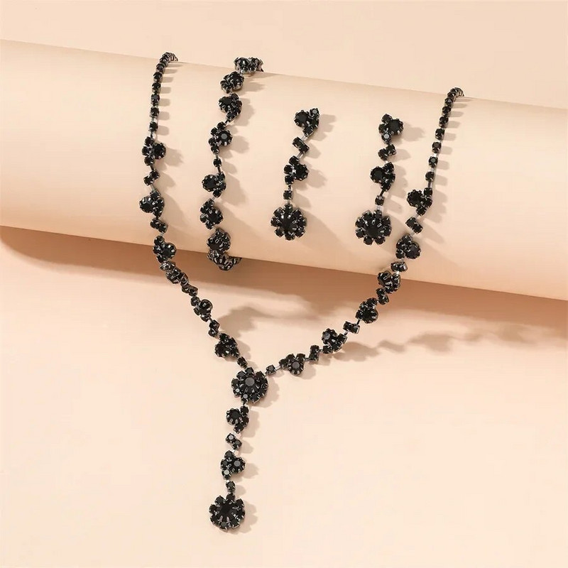 FYUAN išskirtiniai juodo sidabro spalvos krištolo karoliai auskarai apyrankės ilgas kutas Kalnų krištolo auskarai vestuvinių papuošalų rinkiniams