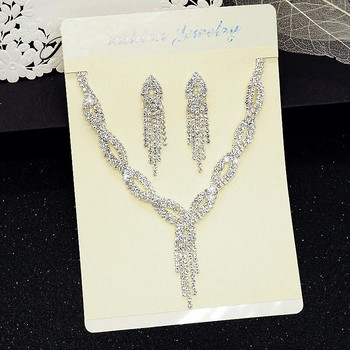 FYUAN Блестящи обеци с дълги пискюли Колие Дамски обеци с кристали за дами Булка Сватбени комплекти бижута Аксесоари