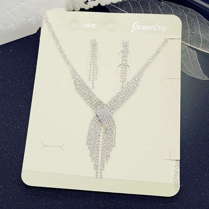 FYUAN Γυαλιστερή μακριά φούντα κολιέ σκουλαρίκια Γυναικεία σκουλαρίκια με στρας για γυναικεία σετ κοσμημάτων νυφών Αξεσουάρ