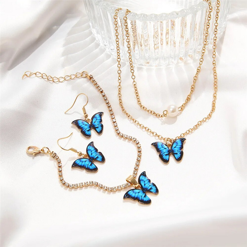 17KM kullavärvi kett kaelakee kõrvarõngad sinine liblikas naistele tüdrukutele mood Minimalistlik käevõru Uue trendi ehted peokingid