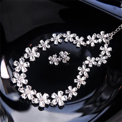 FYUAN Korea stiilis lillega kristallist kaelakee kõrvarõngad naistele naistele pulmade pruudi ehtekomplektid aksessuaarid