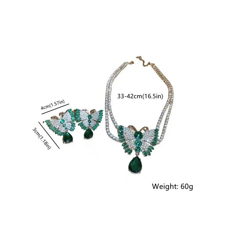 FYUAN Ogrlica s leptirima Kompleti naušnica Zelena kristalna ogrlica Žene Vjenčanja Mladenka Nakit Dodaci