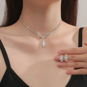 FYUAN Κλασικά γεωμετρικά σκουλαρίκια κολιέ ζιργκόν Γυναικεία σκουλαρίκια κρυστάλλινα σκουλαρίκια για το γάμο Νύφη Σετ κοσμήματα Αξεσουάρ