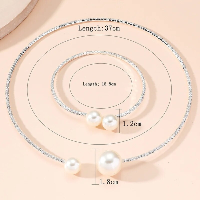 FYUAN Jednostavna biserna ogrlica, narukvica, ženski dijamant, torques za dame, mladenke, vjenčani setovi nakita, dodaci