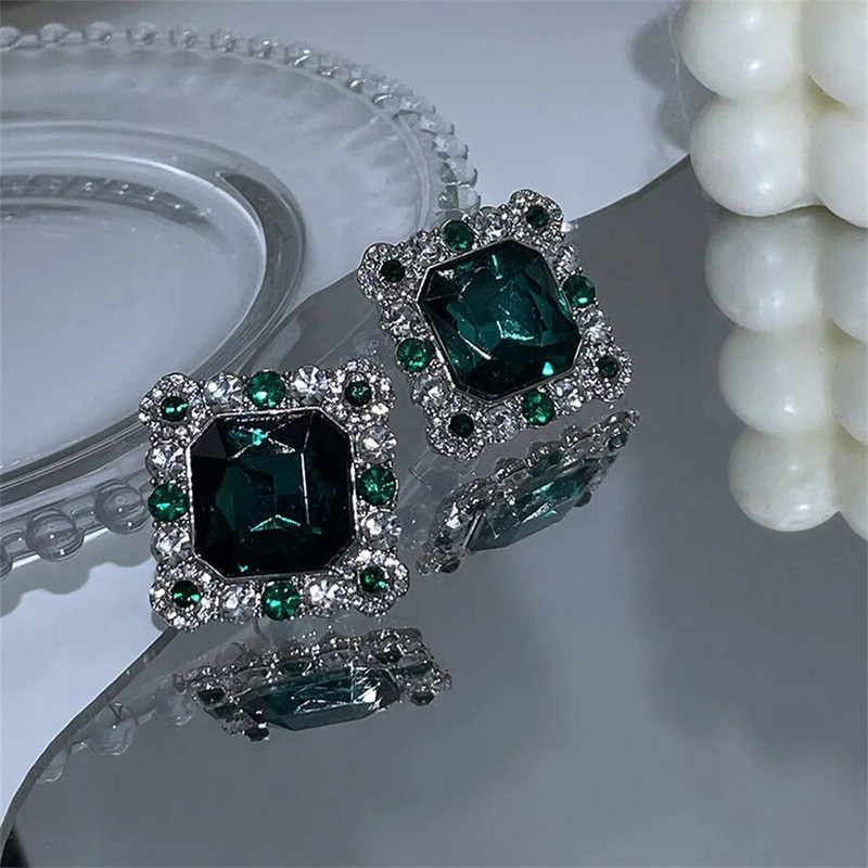 FYUAN vintage kaklarotas auskari sievietēm kvadrātveida zaļi kristāla auskari kāzu banketu rotaslietu komplekti