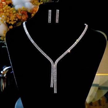 FYUAN 3 Styles Απλά γεωμετρικά σκουλαρίκια κολιέ ζιργκόν Γυναικεία σκουλαρίκια κρυστάλλινα για γάμο σετ κοσμημάτων νύφης Αξεσουάρ